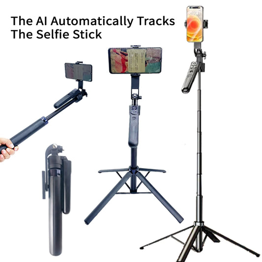 70.8inch AI face Automatic Tracking Mobile Phone Selfie Stick Adjustable Extension Pole Tripod Mounted Universal Frame